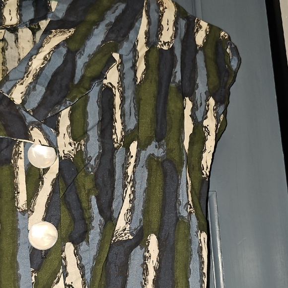 VINTAGE 50s La-Mar Frocks Dress Retro Midi Blue Forest Green White Mid Century - Picture 5 of 11